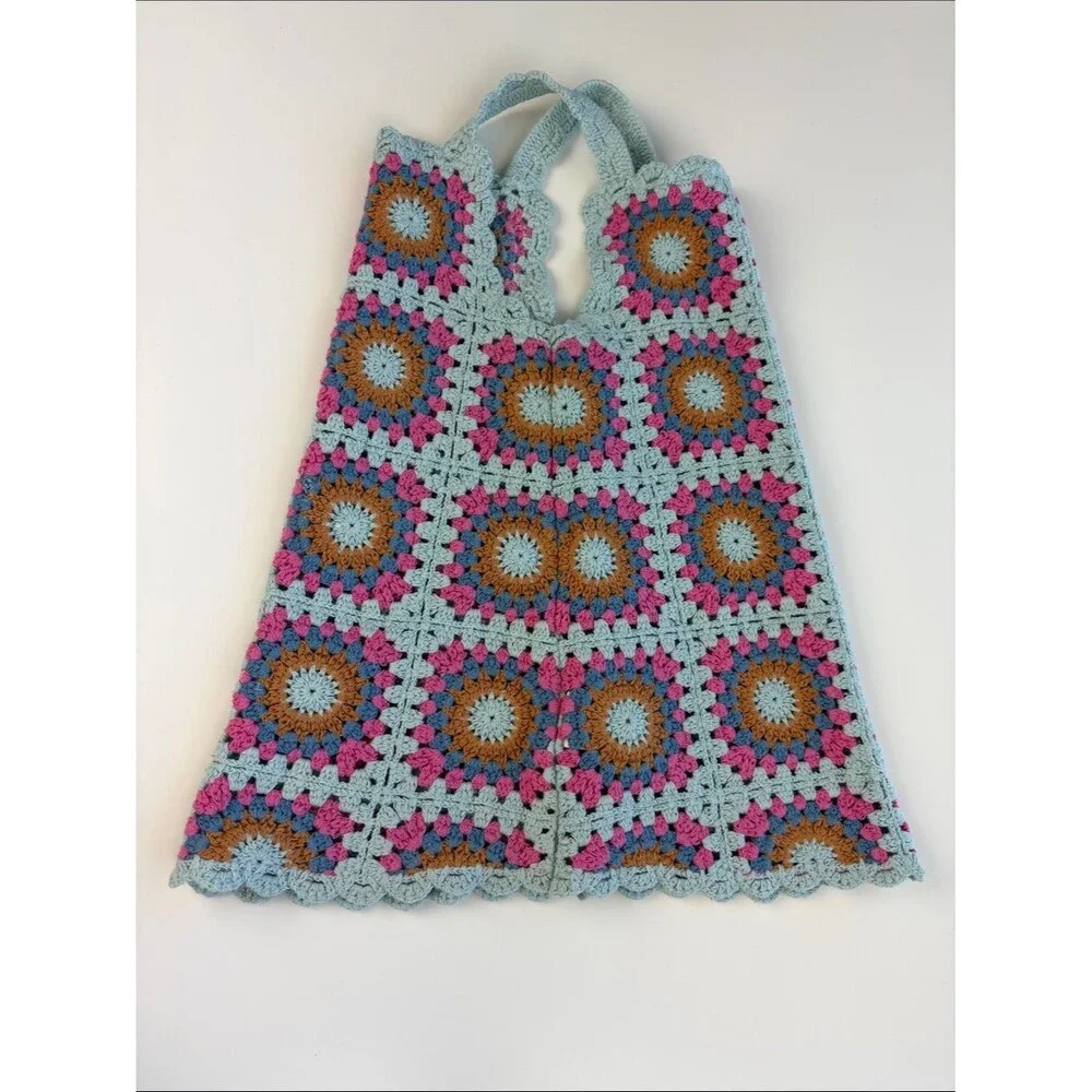 Zara Crochet Multicolor Knit Dress Size 1 1/2 Years 18M Granny Squares Hippie